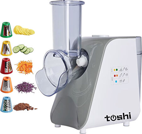5 Başlıklı Elektrikli Çok Fonksiyonlu Sebze ve Meyve Doğrayıcı Rende - Rondo -Gri