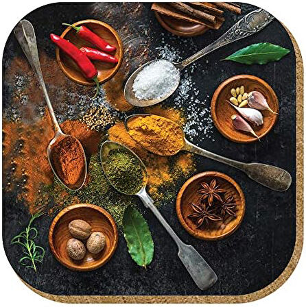 Gift Hediyelik Metal Mantar Tabanlı Be The Spice Of Life Baharat 4'lü Bardak Altlığı Seti