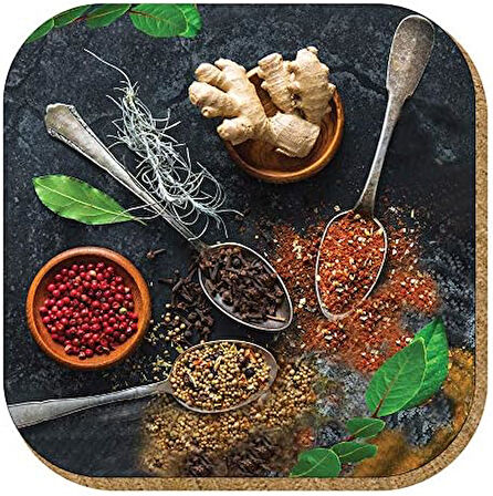 Gift Hediyelik Metal Mantar Tabanlı Be The Spice Of Life Baharat 4'lü Bardak Altlığı Seti