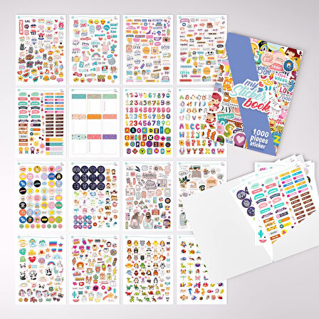 Sticker Set - Çocuklar, Kızlar, Gençler ve Yetişkinler için 1000 Adet Çıkartma Seti - Scrapbook Sticker - Laptop, Günlük, Ajanda ve Planner için Bullet Journal Sticker Koleksiyon Kitabı