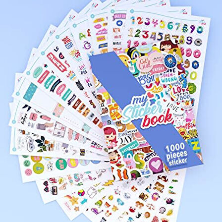 Sticker Set - Çocuklar, Kızlar, Gençler ve Yetişkinler için 1000 Adet Çıkartma Seti - Scrapbook Sticker - Laptop, Günlük, Ajanda ve Planner için Bullet Journal Sticker Koleksiyon Kitabı