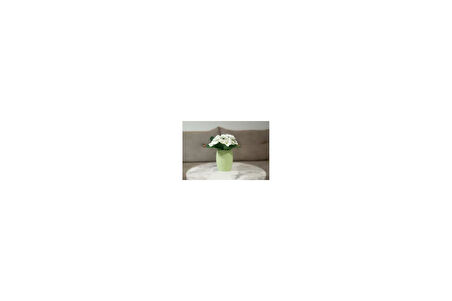 DAHİL,VAZO DAHİL,VAZODA ÇİÇEK,BEYAZ YAPAY ÇİÇEK,VAZO YEŞİL PETEK DESENLİ POLİRESİN 8x8x15cm