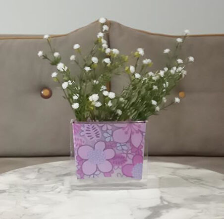 DAHİL,VAZO DAHİL,VAZODA ÇİÇEK,BEYAZ YAPAY ÇİÇEK,VAZO DEKORATİF PEMBE ÇİÇEKLİ 10X15X3CM