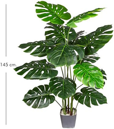 Yapay Monstera - Deve Tabanı Ağacı Gerçek Dokulu 15 Yaprak 145 Cm.