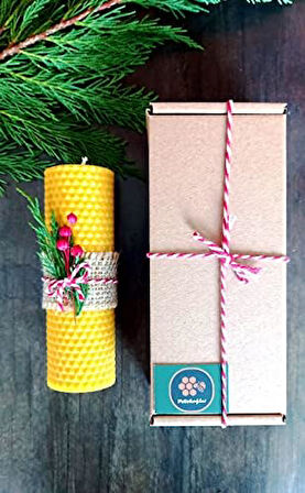 Dekoratif Doğal Petek Balmumu Mum 14Cm x 4.5Cm Sarma Tek Blok Mum Kutulu Süslü Beeswax Candle