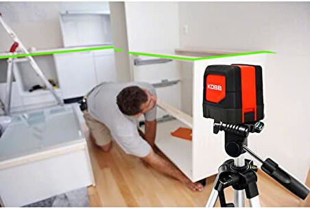 KBL91GTP 30 Metre Profesyonel Yatay ve Dikey Otomatik Hizalamalı Yeşil Çapraz Çizgi Lazer Distomat + Tripod, Kırmızı/Siyah