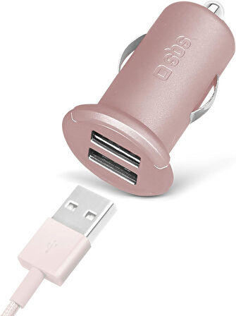 5513 2 Mini Girişli Usb Araç Şarj Cihazı, Pembe
