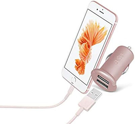 5513 2 Mini Girişli Usb Araç Şarj Cihazı, Pembe