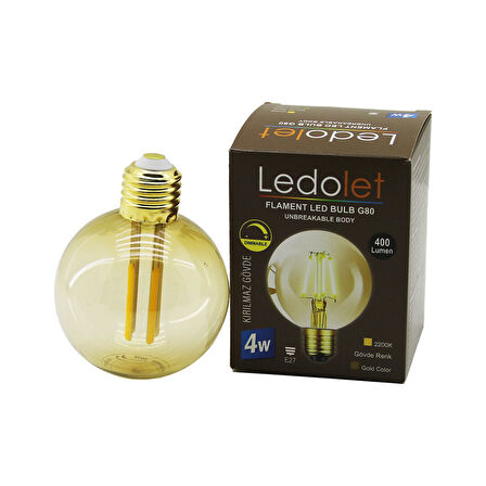 LEDOLET G-95  4W - E27   GOLD COLOR  FLAMENT RUSTİK AMPUL  400LUMEN - 2200K  KIRILMAZ GÖVDE
