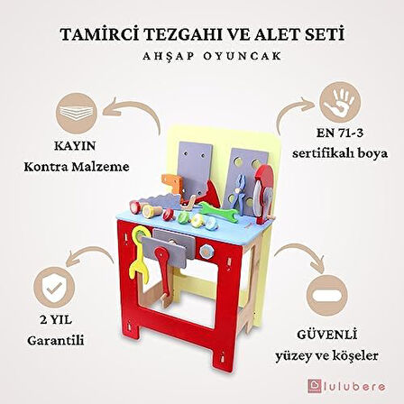 Ahşap Tamirci Tezgahı ve Tamir Aletleri Oyuncak Seti