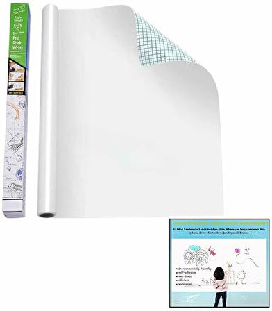 Kendinden Yapışkanlı Beyaz Tahta Pvc Folyo Sticker 60x200cm Kesilebilir Yazı Tahtası Çocuk Ofis Ders Okul