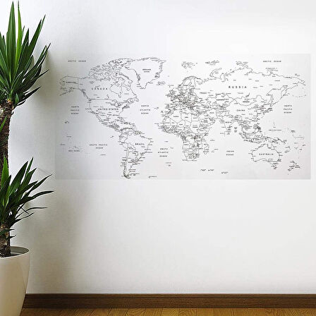 Yazılabilir Eğitici Dünya Haritası Manyetik Dekoratif Duvar Stickerı 110 x 56 cm