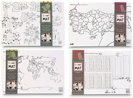 Mat 4 Lü Set 2 (Sayılar, Çarpım Tablosu, Türkiye Dilsiz Haritası, Dünya Dilsiz Haritası)