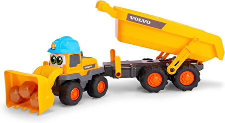 Toys, 204119007, ABC Tracey Trailer, Serbest Tekerlekli Volvo Digger, Hareketli Kürek, Kask Korna, Çıkarılabilir ve Hareketli Römork, Çıngırak Sesi Fonksiyonu, 65 cm