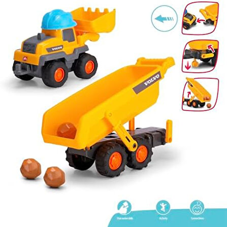 Toys, 204119007, ABC Tracey Trailer, Serbest Tekerlekli Volvo Digger, Hareketli Kürek, Kask Korna, Çıkarılabilir ve Hareketli Römork, Çıngırak Sesi Fonksiyonu, 65 cm