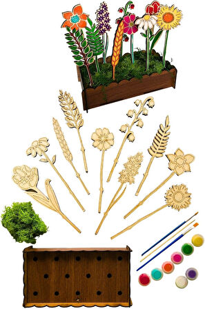 inside Ahşap Boyama Seti, Çiçek Desenleri, 18-20 cm, 10 Parça (10'lu Standlı)