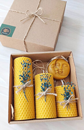 Dekoratif Doğal Petek Balmumu Mum Ay Ve Güneş Seti Bal Mumu mum Hediyelik Beeswax Candle