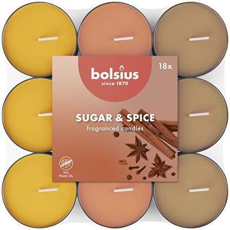 Kokulu Tealight Mum, Şeker ve Baharat Kokulu, Karışık Renkli, 18'li Paket, 3,5 Saatlik Yanma Süresi - Ev Mumu - İç Dekorasyon - Doğal Özler - Doğal Vegan Balmumu İçerir - Palmiye Yağı İçermez