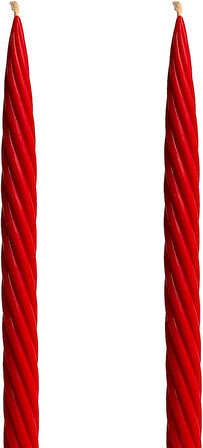 Balmumu Mum Kırmızı (2 Adet 27.5Cm) Kalın Burgu Burgulu Balmumu Şamdan Mumu Dekoratif Mum (Kırmızı) Mum Balmumu