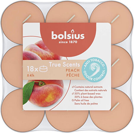 Kokulu Tealight Mum, Şeftali Kokulu, Kırmızı Renkli, 18'li Paket, 4 Saatlik Uzun Yanma Süresi - Ev Mumu - İç Dekorasyon - Doğal Özler - Doğal Vegan Balmumu İçerir - Palmiye Yağı İçermez