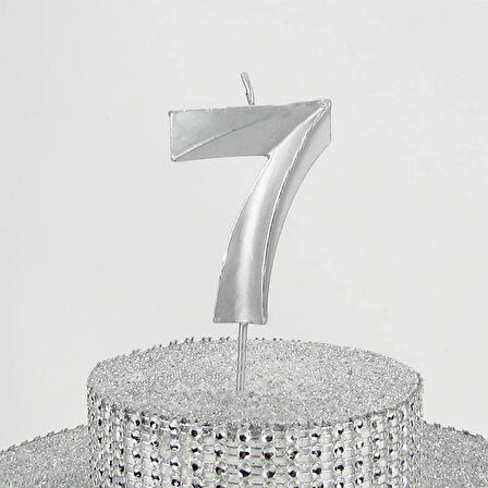 VİTRİNİ 7 Yedi Rakamlı Gümüş Gri Mum 6.5 Cm