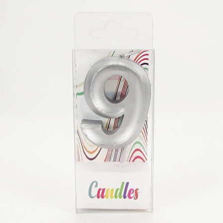 VİTRİNİ 9 Dokuz Rakamlı Gümüş Gri Mum 6.5 Cm