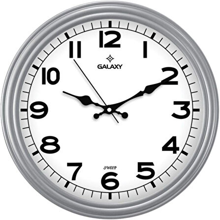 D-200-G Klasik Kadran Gri Renk Sessiz Akar 30 cm Duvar Saati