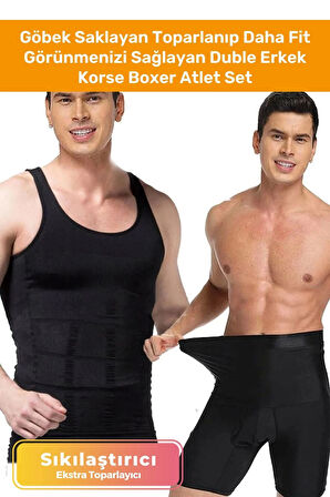 Özel Üretim Fit Görünüm Sağlayan İnceltici Rahat Atlet Ve Boxer İnceltici Erkek Korse 2'li Set