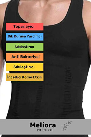 Bel Göğüs Göbek Jinekomasti Toparlayıcı Erkek Extra Göbek Sıkılaştırıcı Siyah Korse Atlet