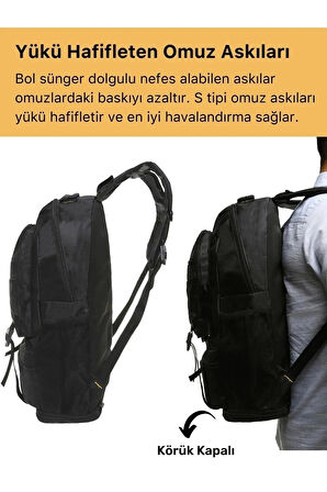 Ortopedik Su Geçirmez Konfor Modeli Fermuarlı Büyük Boy Çok Gözlü Bölmeli Kamp Outdoor Sırt Çantası