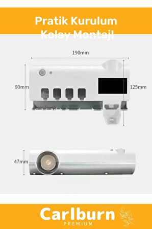 Premium Usb Şarjlı Güneş Enerjili Otomatik Diş Macun Sıkacağı Sterilizatörlü 4 Adet Fırçalığı Tutucu