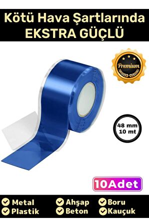 Süper Güçlü Su Geçirmez Sızdırmaz Mavi Renk Çok Amaçlı Tamir İzolasyon Bandı 48mm x 10m - 10 Adet