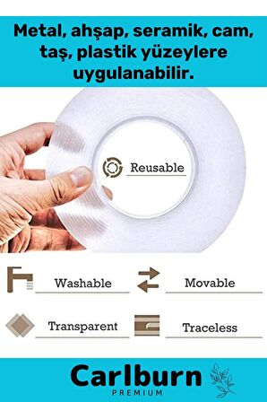 Deluxe Ultra Süper Güçlü Yüksek Mukavemetli Nano Teknolojili Çift Taraflı Şeffaf 1 mt Bant 1 Adet