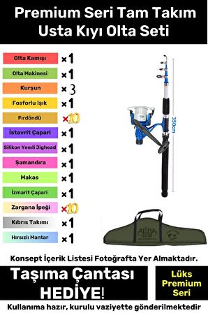 Özel Üretim Şık Taşıma Çantalı Hazır Kurulu Tam Takım Usta Kıyı Olta Seti - 3m Kamış