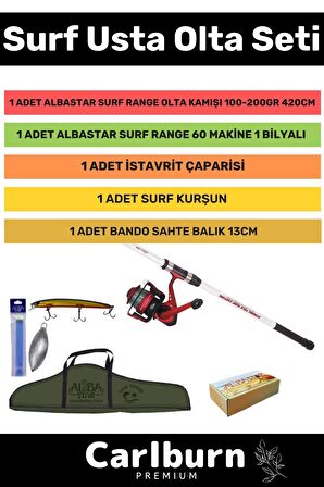 Özel Üretim Şık Taşıma Çantalı Hazır Kurulu Tam Takım Surf Usta Olta Seti - 3m Kamış Hediyeli