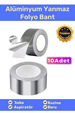 Özel Suya Sıcaklığa Dayanıklı Tamir Soba Boru Yama Alüminyum Yanmaz Folyo Bant 44mm 20mt - 10 Adet