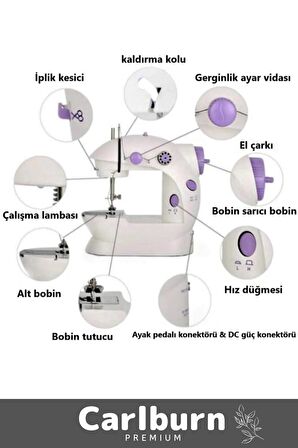 Pratik Taşınabilir Elektrikli Seyahat Kamp Hız Ayarlı Kademeli Otomatik Mini Pedallı Dikiş Makinesi