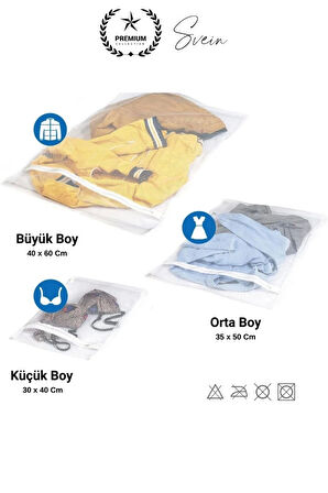3 Adet Farklı Boy Çamaşır Yıkama Filesi Torba Seti Renkli Fermuarlı Kirli Temiz Sütyen İç Çamaşırı