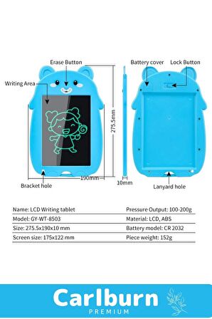 Lcd Ekranlı Kalemli Dijital Çizim Yazı Tahtası Boyama Resim Ayıcıklı Akıllı Tablet 8,5 Inç