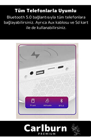 Kablosuz Şarj Led Işıklı Bluetooth Hoparlör Radyolu Müzik Çalar Saatli Telefon Standı 3in1 Speaker