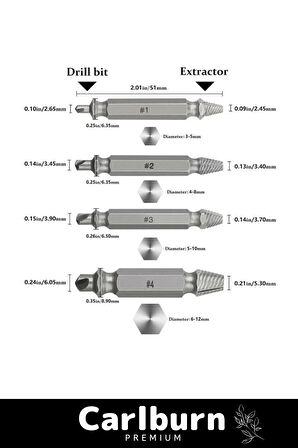 Premium 4 Başlıklı Paslanmaz Çelik Hasarlı Bozuk Vida Çıkarıcı Hasar Görmüş Vida Sökme Seti