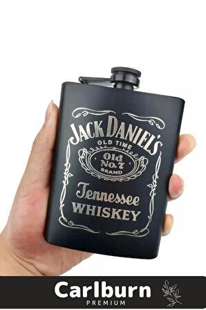 Özel Üretim Jack Daniels Uzun Süre Soğuk Tutan Siyah Çelik Kutulu 1 Matara 4 Shot Bardak Hediye Seti