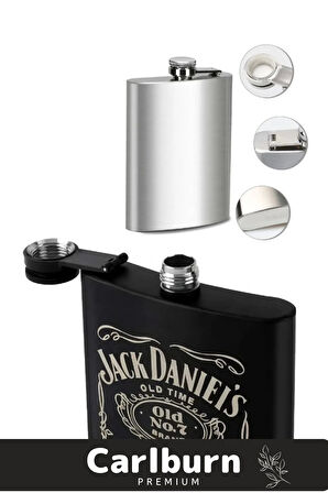 Özel Üretim Jack Daniels Uzun Süre Soğuk Tutan Siyah Çelik Kutulu 1 Matara 4 Shot Bardak Hediye Seti