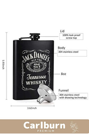 Özel Üretim Jack Daniels Uzun Süre Soğuk Tutan Kahve Çelik Kutulu 1 Matara 4 Shot Bardak Hediye Seti