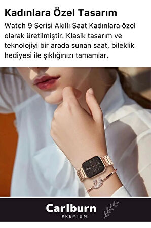 Yeni Nesil 3 Kordonlu Wireless Şarjlı Spor Sağlık Sensörlü Watch 9 Series 41mm Kadın Akıllı Saat