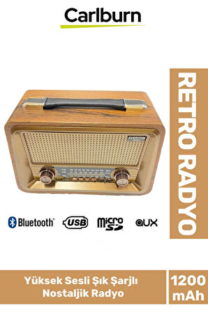 Yüksek Sesli Retro Şık Şarjlı Bluetooth Müzik Çalar Usb Sd Aux Fm Radyo Nostaljik Müzik Kutusu