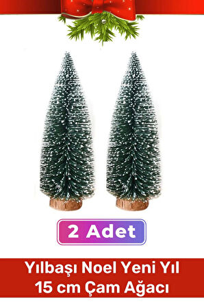 Mini Çam Masaüstü Minyatür Dekorasyon Küçük Süs Kar Yeni Yıl Noel Yapay Sedir Ağacı 15cm 2 Adet