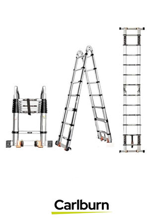 Çift Taraflı Kaymaz Ayak Dayanıklı Alüminyum Açık Hali 3.8 Metre Çok Fonksiyonlu Teleskopik Merdiven