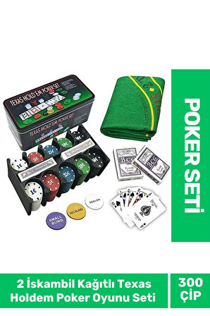 Profesyonel Blackjack 300 Poker Çipli 2 İskambil Kağıtlı Texas Holdem Casino Metal Poker Oyunu Seti