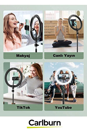 Profesyonel Fotoğraf Video Çekimi Youtuber Tiktok Kumandalı Tripod Telefon Tutucu LED Halka Işık